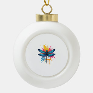 Artistic Colourful Pop Art painted Dragonfly Ceramic Ball Christmas Ornament