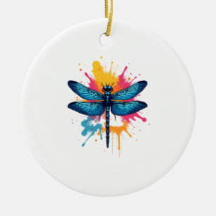Artistic Colourful Pop Art painted Dragonfly Ceramic Tree Decoration
