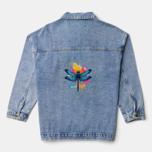 Artistic Colourful Pop Art painted Dragonfly Denim Jacket