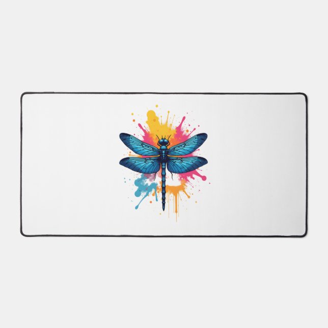 Artistic Colourful Pop Art painted Dragonfly Desk Mat (Front)