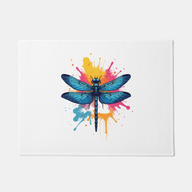 Artistic Colourful Pop Art painted Dragonfly Doormat (Front)