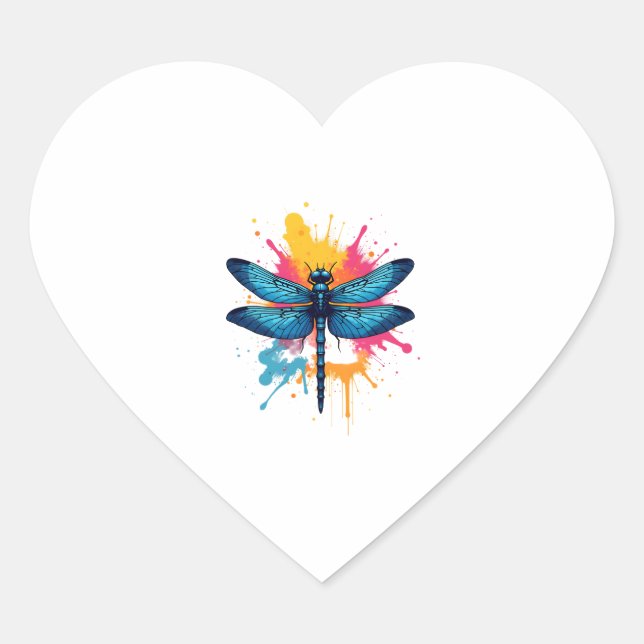 Artistic Colourful Pop Art painted Dragonfly Heart Sticker (Front)