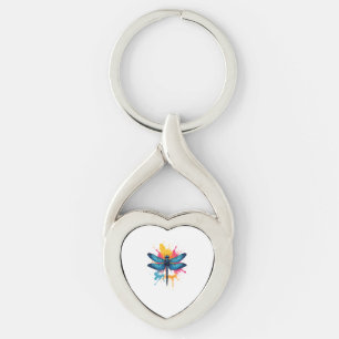 Artistic Colourful Pop Art painted Dragonfly Key Ring
