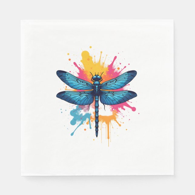Artistic Colourful Pop Art painted Dragonfly Napkin (Front)
