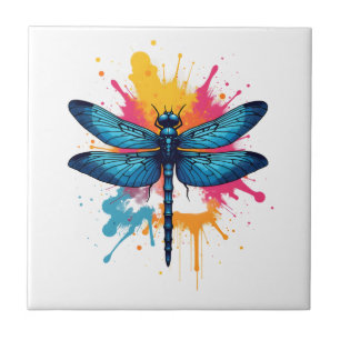 Artistic Colourful Pop Art painted Dragonfly Tile