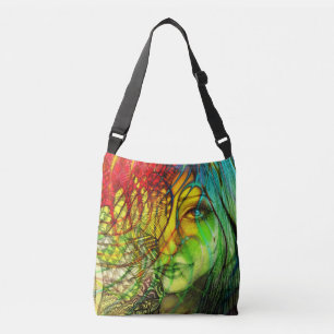 Artistic Colourful Rainbow Original Art Girl  Crossbody Bag