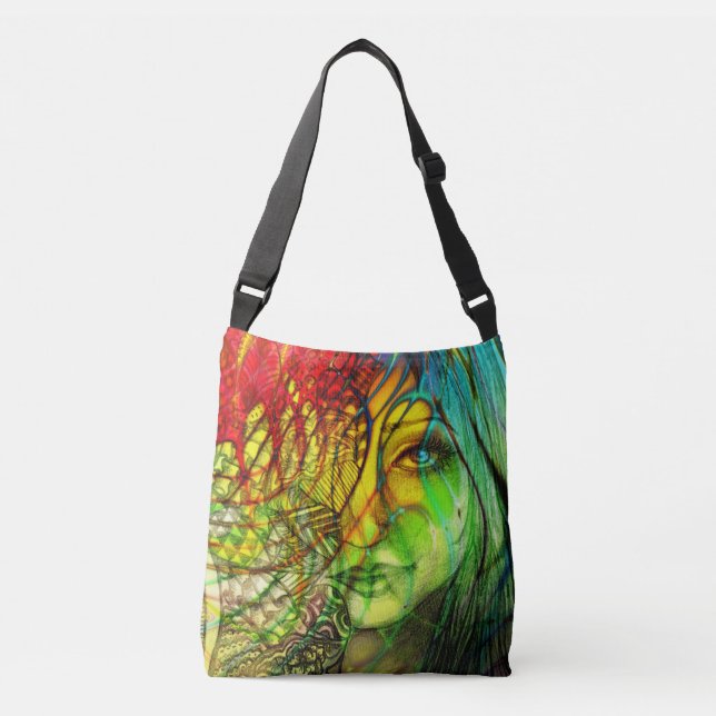Artistic Colourful Rainbow Original Art Girl  Crossbody Bag (Front)
