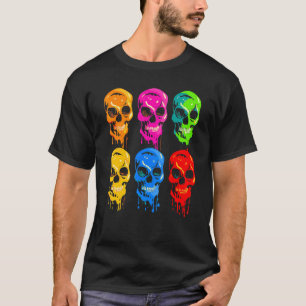 Artistic Colourful Skull Wax Drip Painting Groovy T-Shirt
