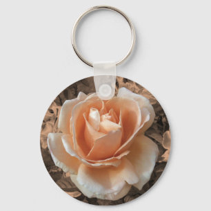 Artistic Cream Orange Rose Photo Key Ring