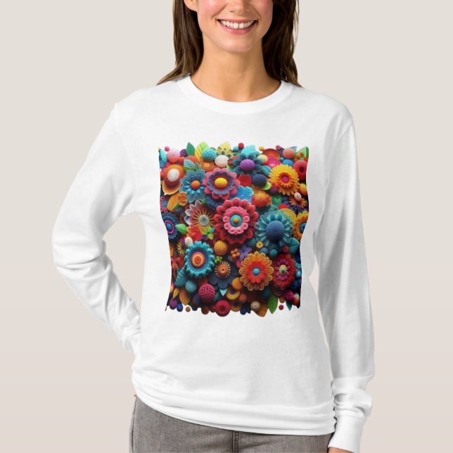 Artistic Crochet Flowers T-Shirt (Front)