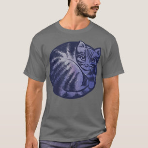 Artistic Curled Up Cat Cute Purple Tabby Cat Art T-Shirt