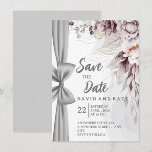 Artistic Curtain & Floral Save the Date Card