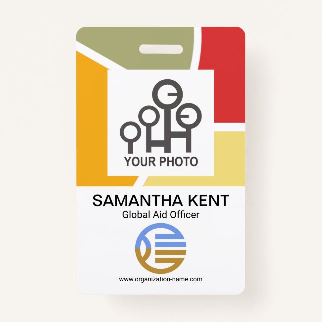 Artistic Curvature Borders Employee Photo Template ID Badge (Front)