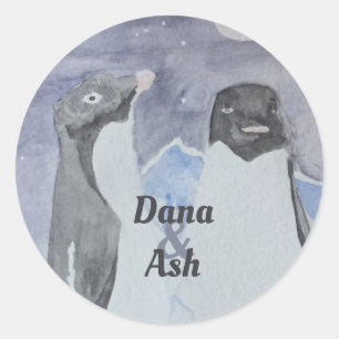 Artistic Cute Penguin Couple Classic Round Sticker