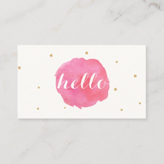 Artistic Cute Pink Watercolor Hello Greeting Business Card (Front)