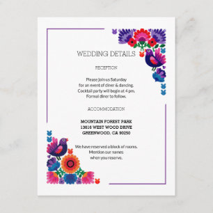 Artistic Decorative Folk Birds and Flowers Wedding Enclosure Card