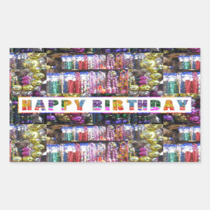 Artistic Decorative HAPPY BIRTHDAY Script Rectangular Sticker