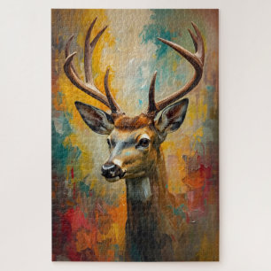 Artistic Deer Portrait Vibrant Oil Painting Puzzle