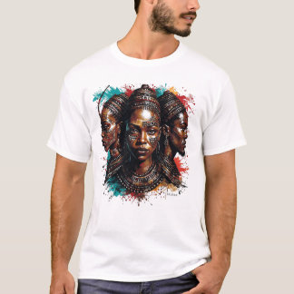 Artistic depiction of three women with tribal face T-Shirt
