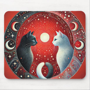 Artistic Depiction of Yin and Yang Cats Mouse Mat