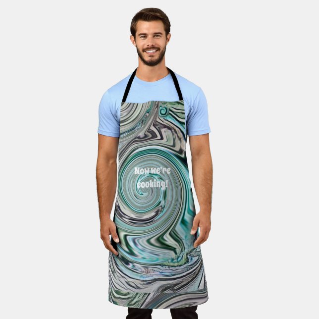 Artistic Digital Swirl Aqua and Dusty Pink Design Apron (Worn)