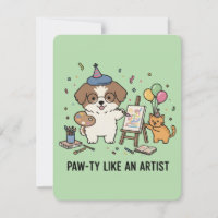 Artistic Dog Cat Festive Celebration Green Invite