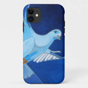 Artistic Dove Outline Art In Cerulean Blue iPhone 11 Case