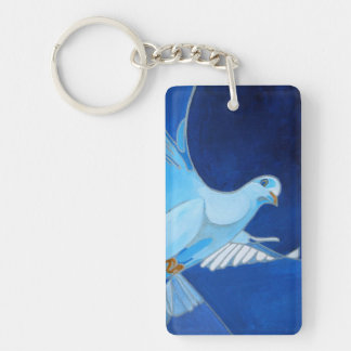 Artistic Dove Outline Art In Cerulean Blue Key Ring