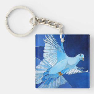 Artistic Dove Outline Art In Cerulean Blue Key Ring