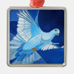 Artistic Dove Outline Art In Cerulean Blue Metal Tree Decoration