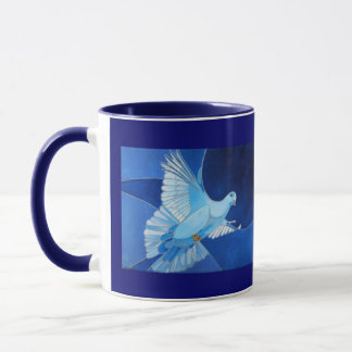Artistic Dove Outline Art In Cerulean Blue Mug