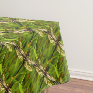 Artistic Dragonfly In Brown And Yellow On Green Tablecloth