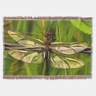 Artistic Dragonfly In Brown And Yellow On Green Throw Blanket