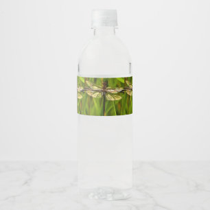 Artistic Dragonfly In Brown And Yellow On Green Water Bottle Label