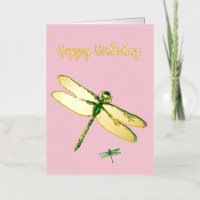 Artistic Dragonfly Pink Foil Birthday Card