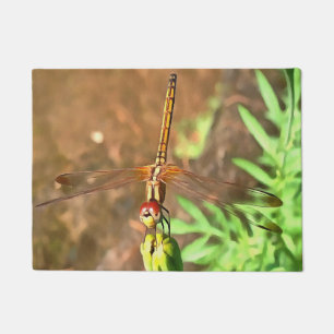 Artistic Dragonfly Resting On A Flower Head Doormat
