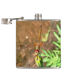 Artistic Dragonfly Resting On A Flower Head Hip Flask