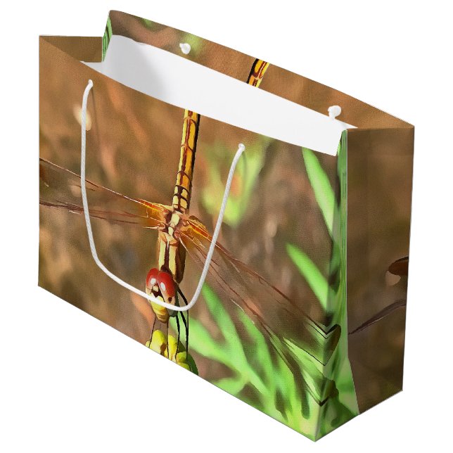 Artistic Dragonfly Resting On A Flower Head Large Gift Bag (Front Angled)