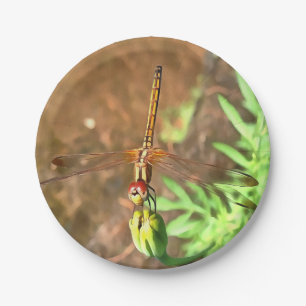 Artistic Dragonfly Resting On A Flower Head Paper Plate