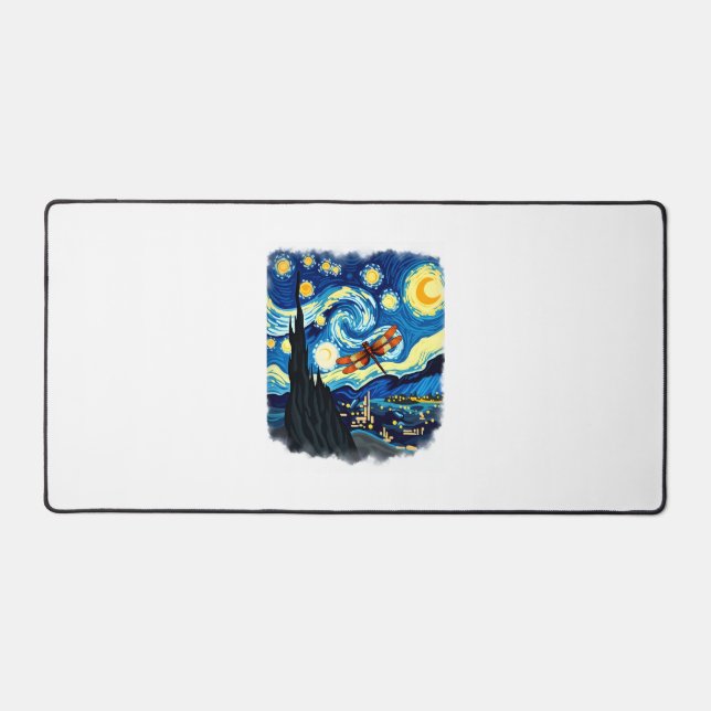 Artistic Dragonfly Shirt Van Gogh Starry Night Dra Desk Mat (Front)