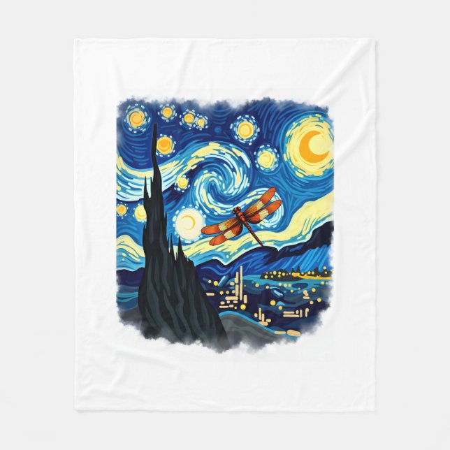 Artistic Dragonfly Shirt Van Gogh Starry Night Dra Fleece Blanket (Front)
