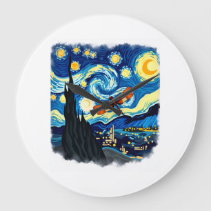 Artistic Dragonfly Shirt Van Gogh Starry Night Dra Large Clock