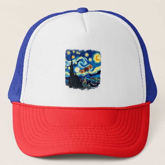 Artistic Dragonfly Shirt Van Gogh Starry Night Dra Trucker Hat (Front)