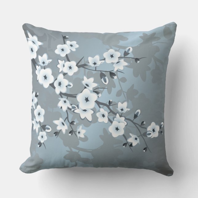 Artistic Dusty Blue Floral Cushion (Front)