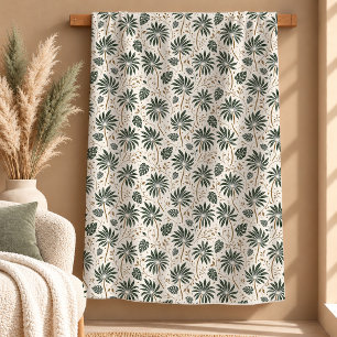 Artistic Dusty Green Palm Leaves Blanket
