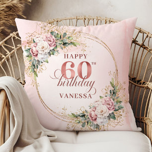 Artistic Dusty Pink Watercolor Boho 60th birthday  Cushion