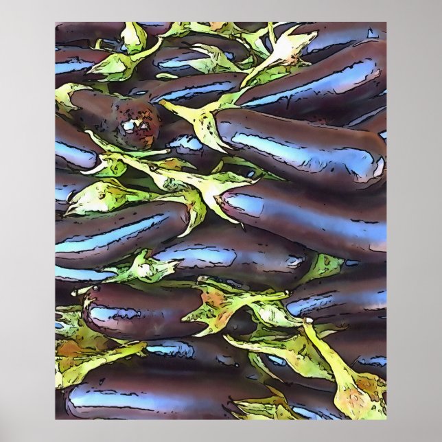 Artistic Eggplants Black Outline Art Poster (Front)