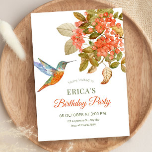 Artistic elegant bird berries birthday invitation