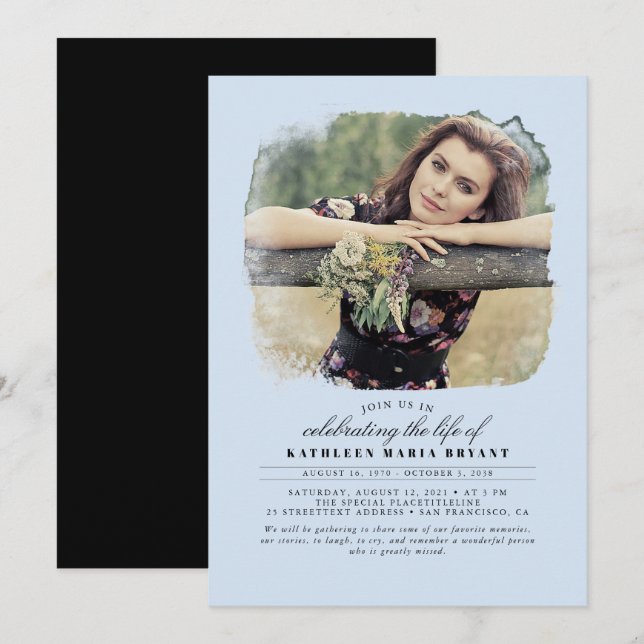 Artistic Elegant Celebration of Life Funeral Photo Invitation (Front/Back)