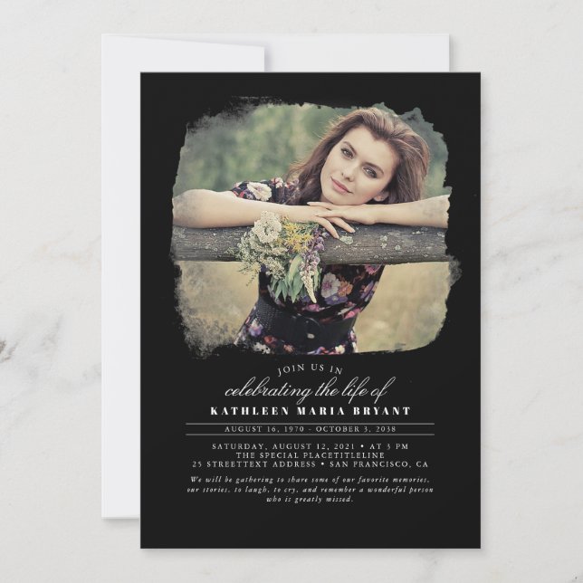 Artistic Elegant Celebration of Life Funeral Photo Invitation (Front)